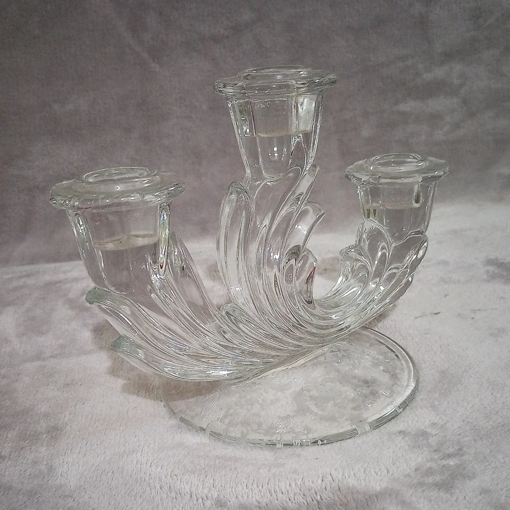 Fostoria Baroque Glass 3 Light Candlestick Navarre Etch